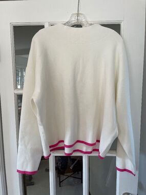 Anthropologie ivory viscose sweater with fushia trim